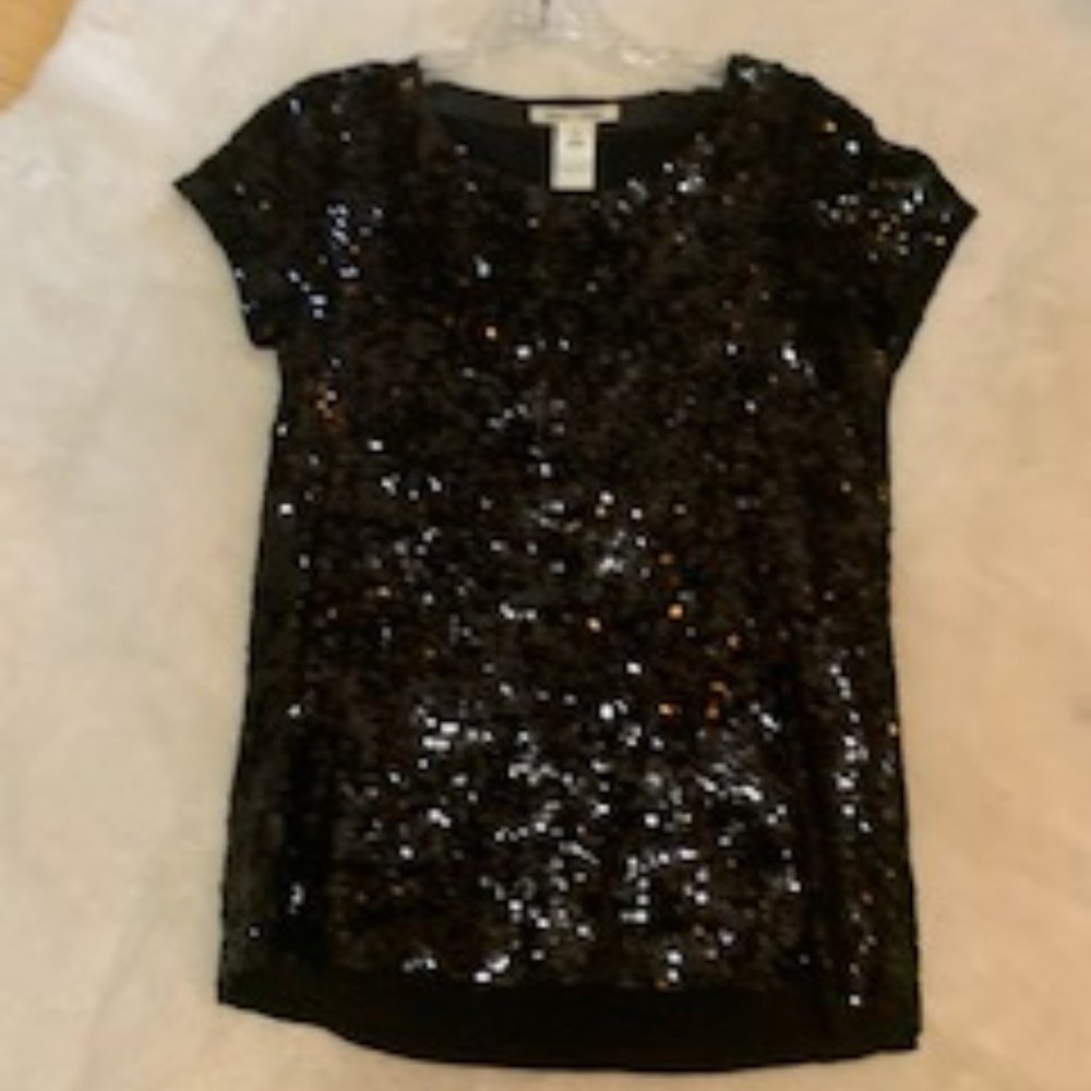Alice and Olivia Black Sequin Top M